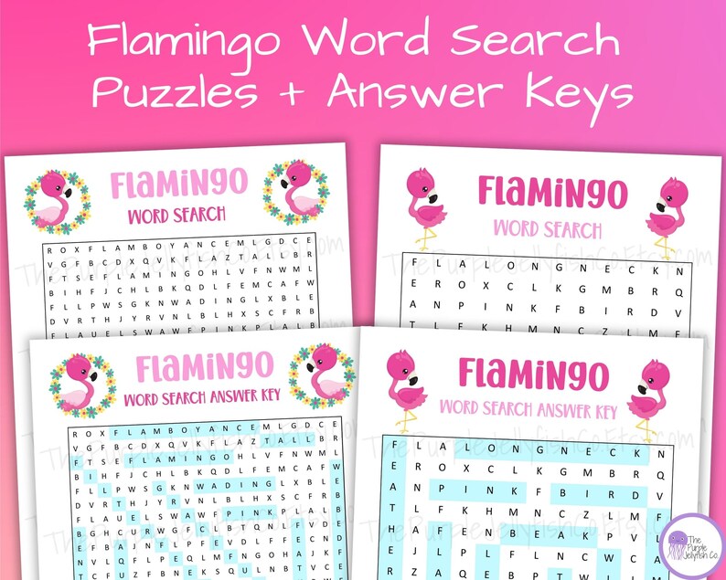 Flamingo Word Search Puzzle Printable Game for Kids &amp; Adults, Flamingo ...