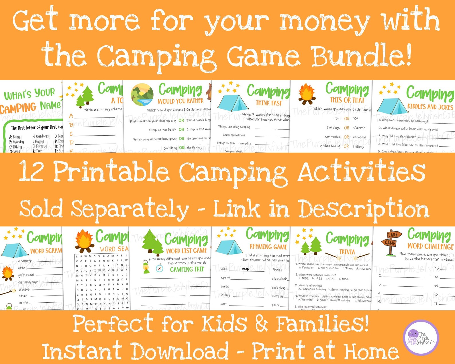 Camping Trivia Game, Camping Game Printable, Trivia Questions, Camping