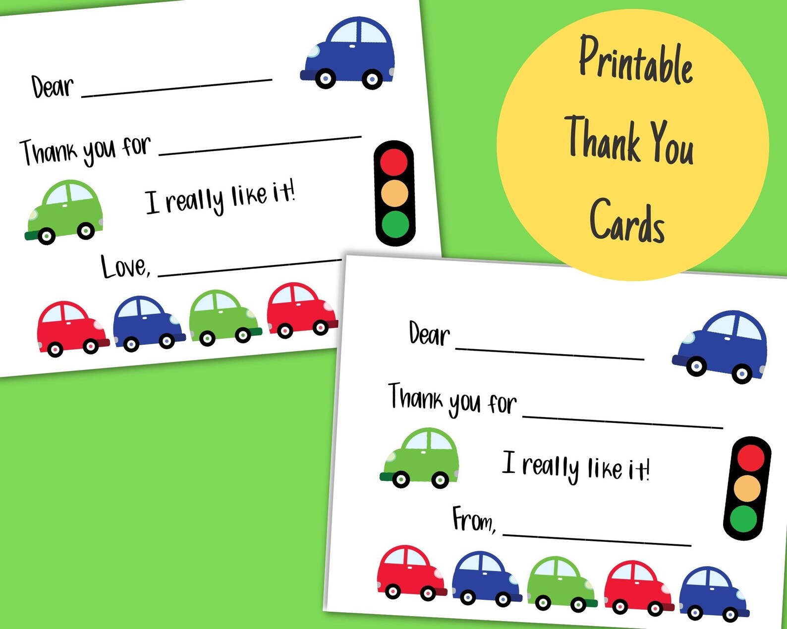 Printable Car Thank You Card for Kids, Fill in the Blank Postcard ...
