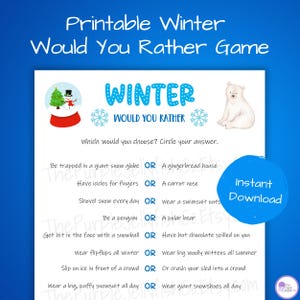 Winter Would You Rather Questions for Kids, This or That Christmas, Winter Party Idea, Holiday Party Game, Fun Classroom Activity Printable