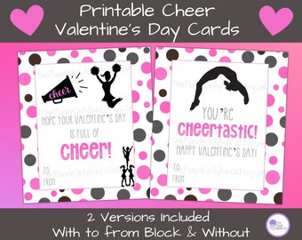 Cheer Valentijnsdagkaarten voor kinderen, Cheerleader Valentines afdrukbare, Valentines Cheer cadeaukaartjes, Classroom Valentine Exchange, Cheer Team