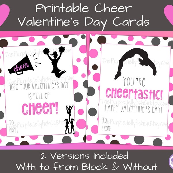 Cheer Valentines for Kids Printable, Cheerleader Valentines, DIY Valentines for School Class Party, Valentine's Day Gift Tags, Vday Cards
