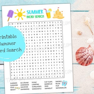 Summer Word Search Printable, Summer Activity for Kids and Adults, End of School Year Classroom Activity, Summertime Word Puzzle, Word Find