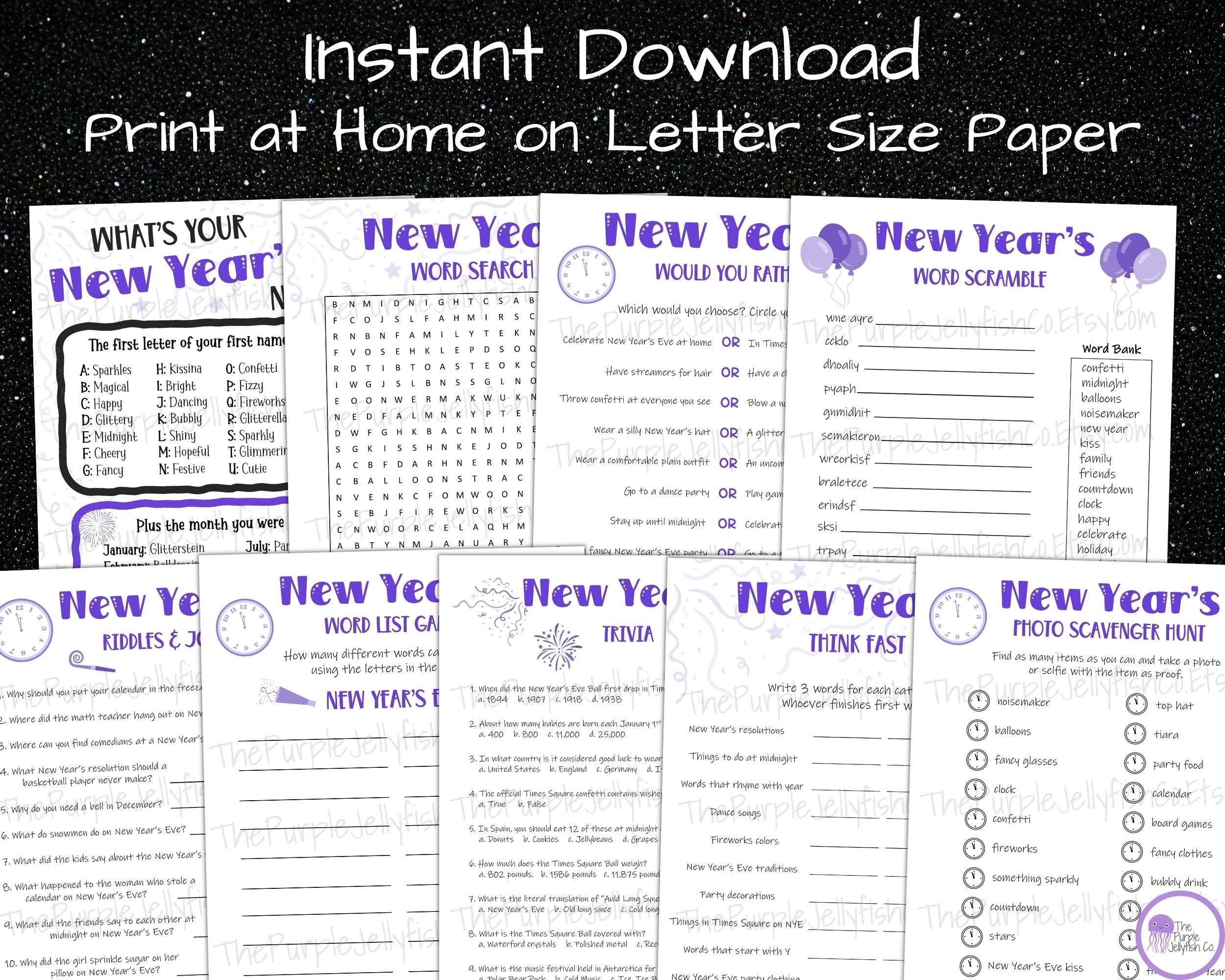 Printable New Year's Party Games for Kids &amp; Adults, New Years Eve Games ...