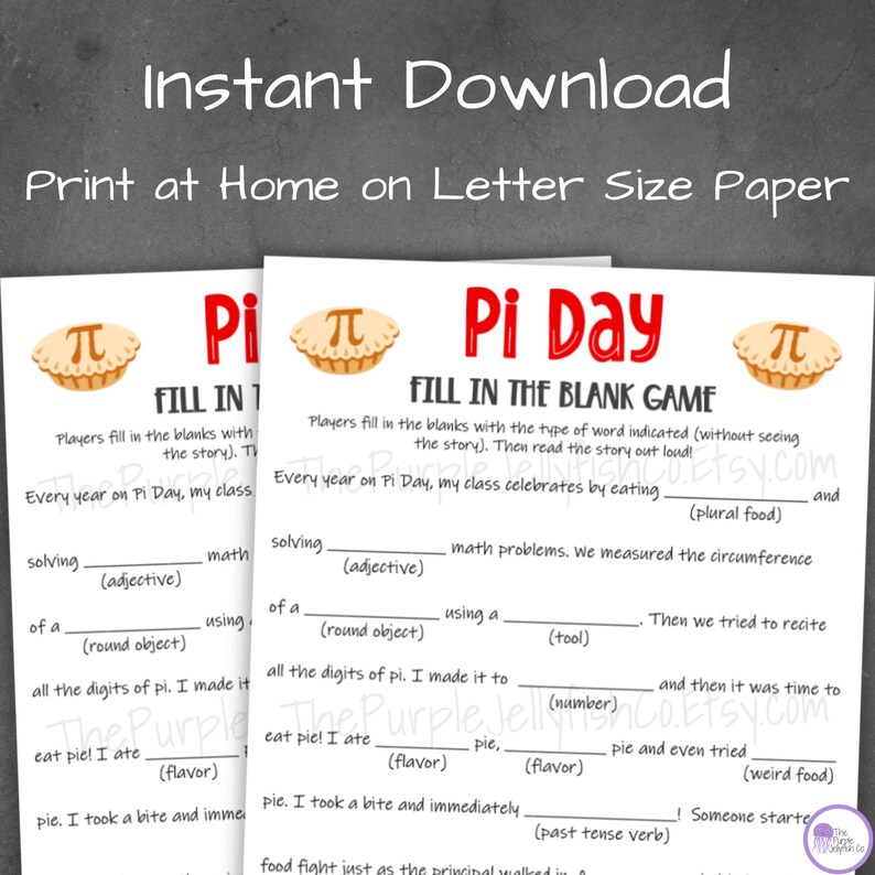 Pi Day Fill in the Blank Game, Printable Pi Day Activity for Kids, Math ...