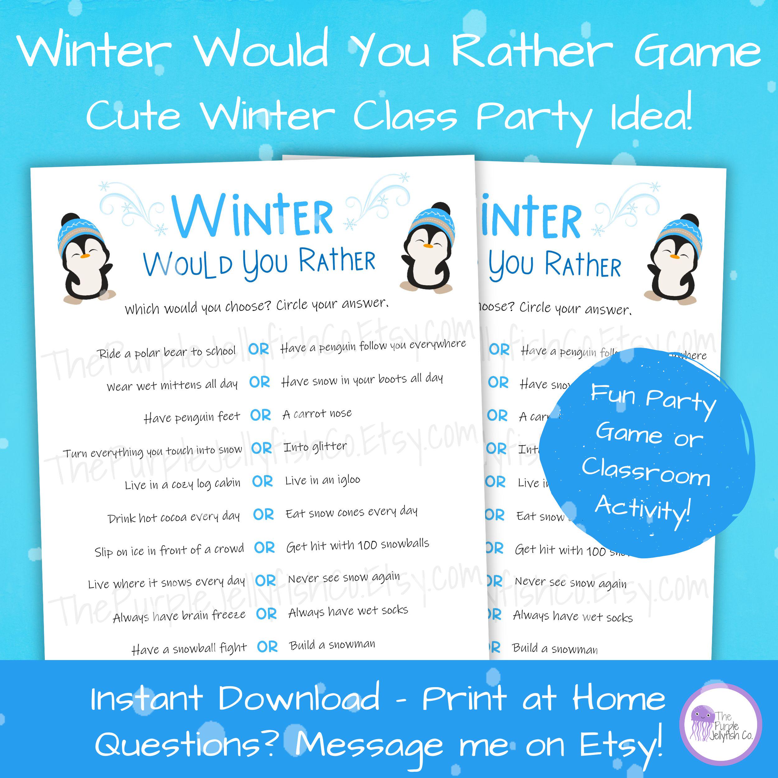 Winter Party Games, Winter Would You Rather Game for Kids, Christmas ...