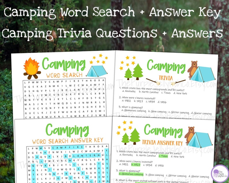 Camping Games Bundle, Fun Camping Games Printable, Camping Activities