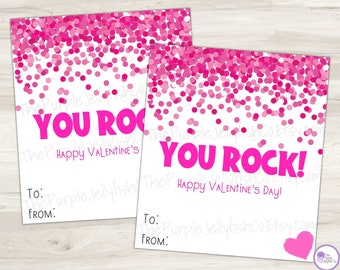 You Rock Valentine Tag, cartões de dia dos namorados em sala de aula para crianças para impressão, presentes de dia dos namorados de classe, Pop Rocks Valentine, DIY Candy Valentine