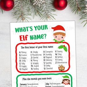 Elf Name Game + Name Tags, Christmas Activity for Kids, What&#39;s Your Elf Name, Fun Christmas Game Printable, Christmas Party Game, Xmas Game