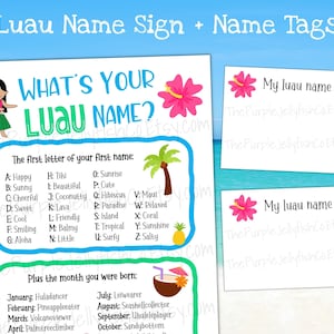 What's Your Luau Name Game, Hawaiian Party Decor, Tropical Game for Kids, Luau Printable, Aloha ...