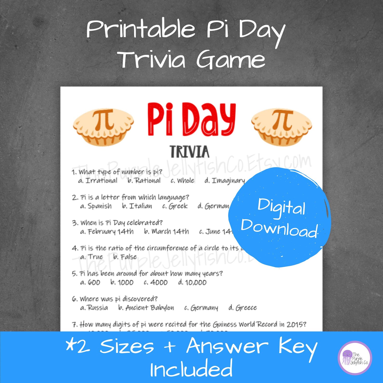 Pi Day Trivia Game Printable, Pi Day Party Idea, Trivia Questions Quiz ...