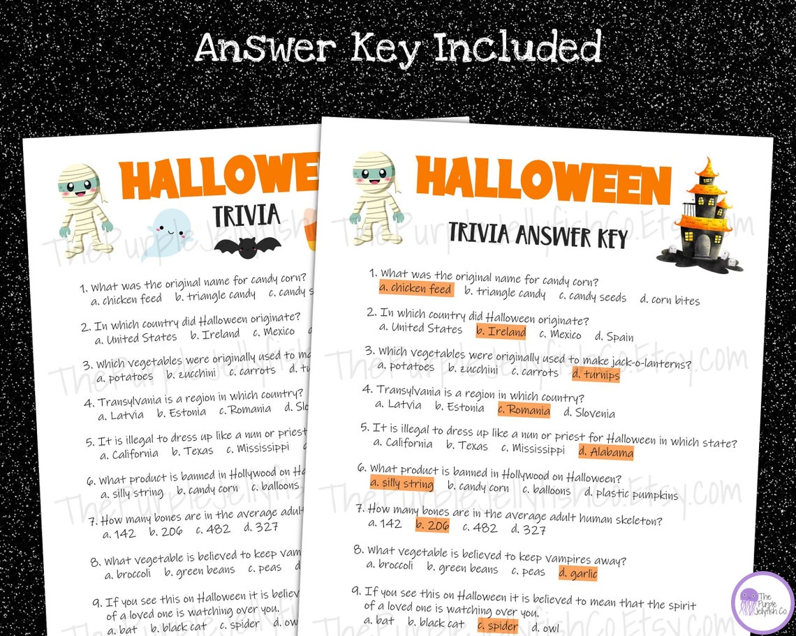 Halloween Trivia Game Halloween Game Printable Halloween - Etsy