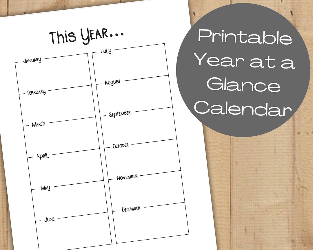 Printable Yearly Planner Yearly Overview Calendar Year Plan Etsy