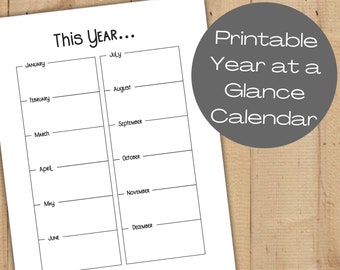 Printable Yearly Planner, Yearly Overview Calendar, Year Plan PDF, Year at a Glance, Planner Insert, This Year, Instant Digital Download