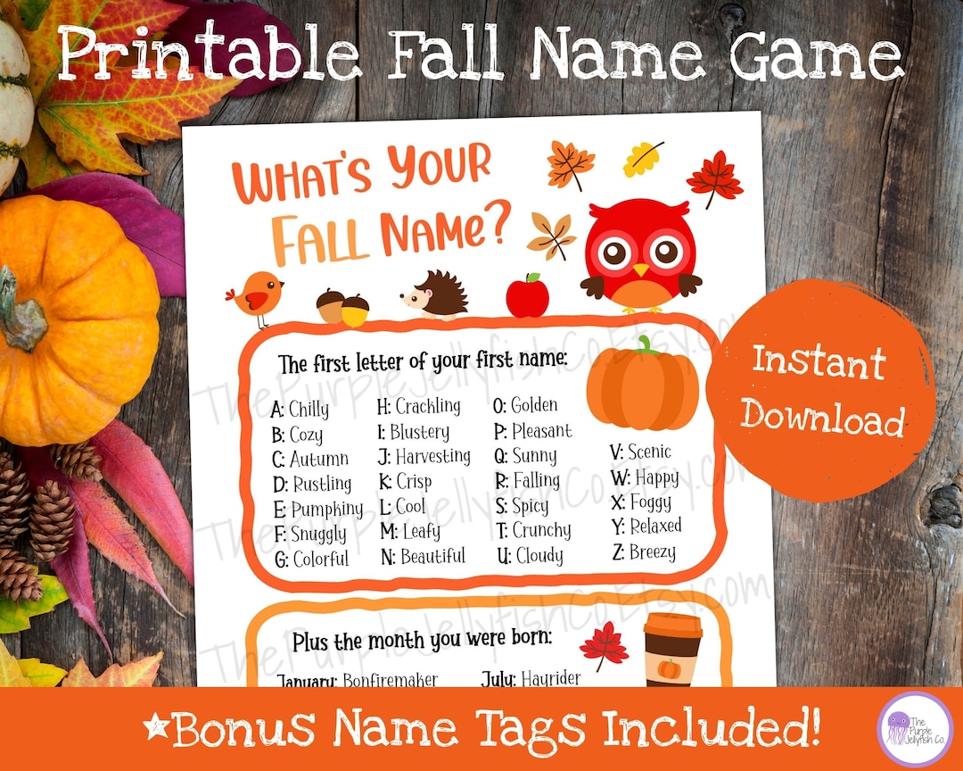 What's Your Fall Name Game Printable Fall Party Idea, Funny Fall Game ...