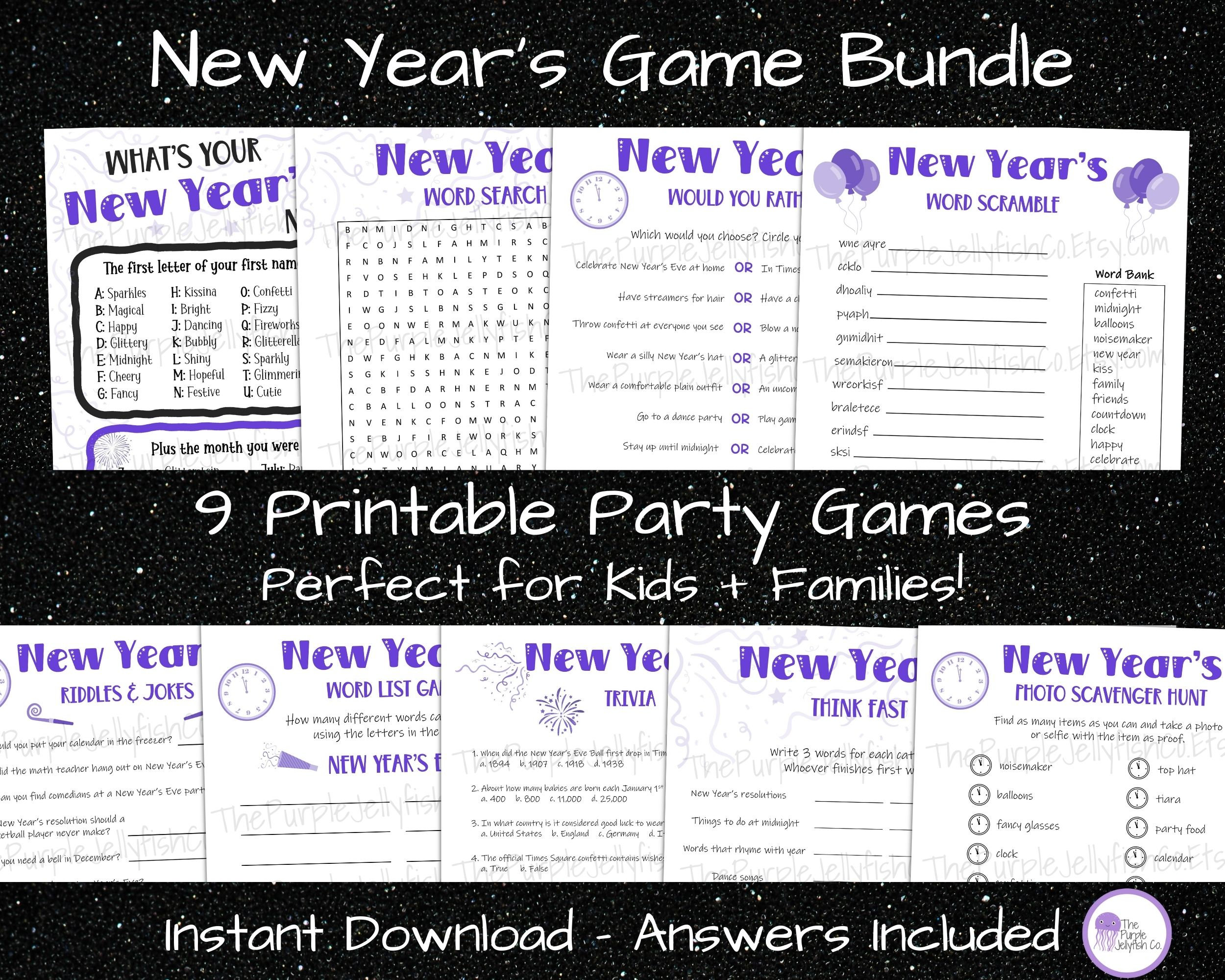 Printable New Year's Party Games for Kids &amp; Adults, New Years Eve Games ...