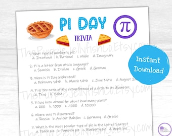 Pi Day Trivia Spiel für Kinder und Erwachsene, druckbare Pi Day Aktivität, Pi Day Party Idee, Klassenzimmer Aktivität, Spiele für Jugendliche, Pi Day Arbeitsblatt