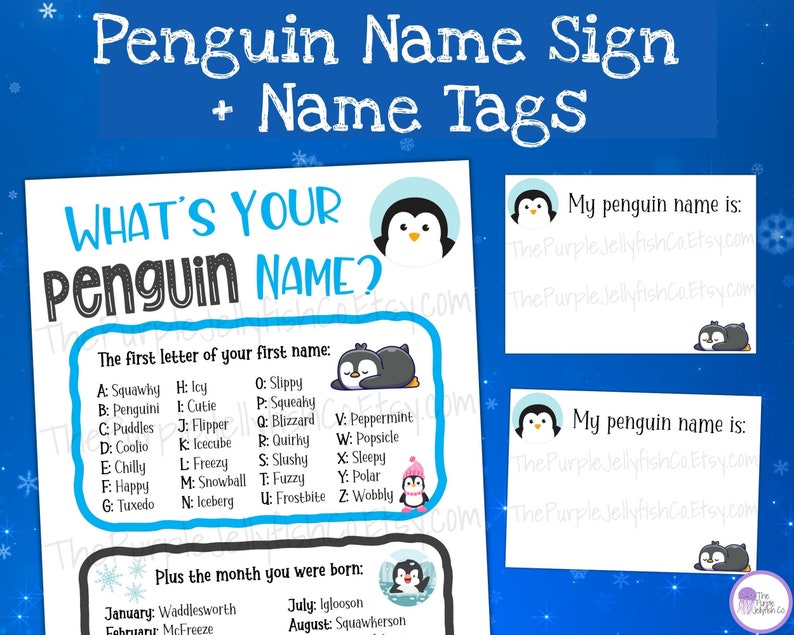 What's Your Penguin Name Game, Printable Winter Activity for Kids