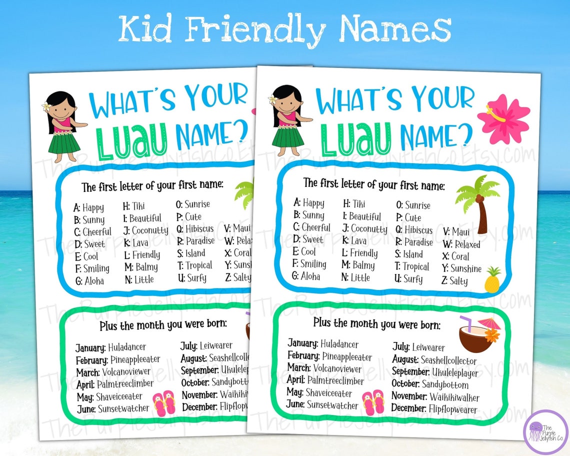 What's Your Luau Name Game + Tags, Hawaiian Party Decoration, Tropical ...