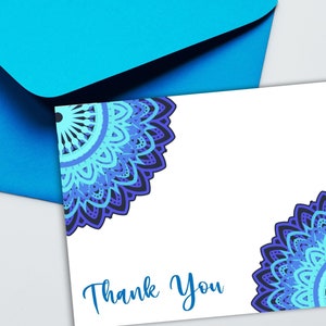 Cartão de agradecimento para impressão, cartão de agradecimento mandala azul, cartão postal de agradecimento Boho, download digital PDF e JPG, download instantâneo, tamanho A2