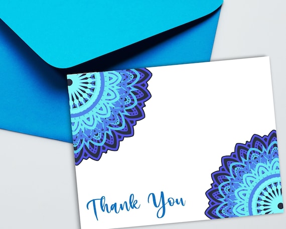 Printable Thank You Card Blue Mandala Thank You Notecard | Etsy