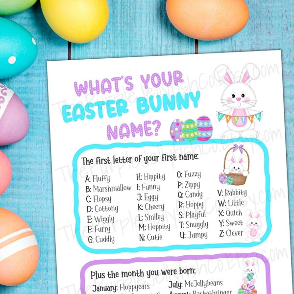 Easter Bunny Name Game, What's Your Bunny Name, Printable Easter Game, Easter Activity for Kids, Easter Party Game, Easter Decor,Spring Game