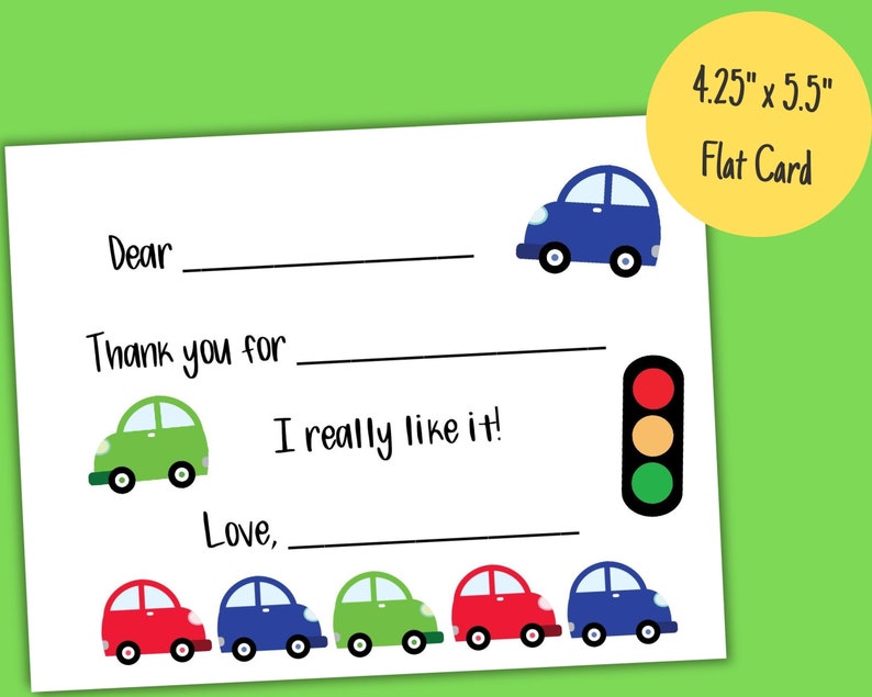 Printable Car Thank You Card for Kids Fill in the Blank - Etsy