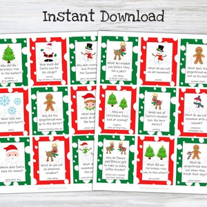 Instant download. Both pages of Christmas joke cards shown. Cute Christmas Eve box filler idea, Christmas class party game or kids Christmas activity! Great as an ice breaker game too!