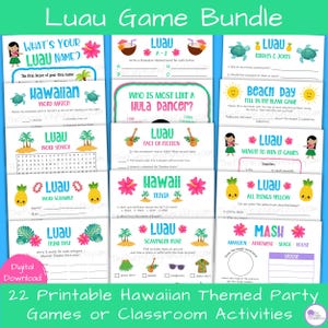 Luau Party Games Printable Hawaiian Theme Party Idea, Aloha Party Hawaii Activities for Kids Class, Tropical Party Games Bundle, Tiki Party