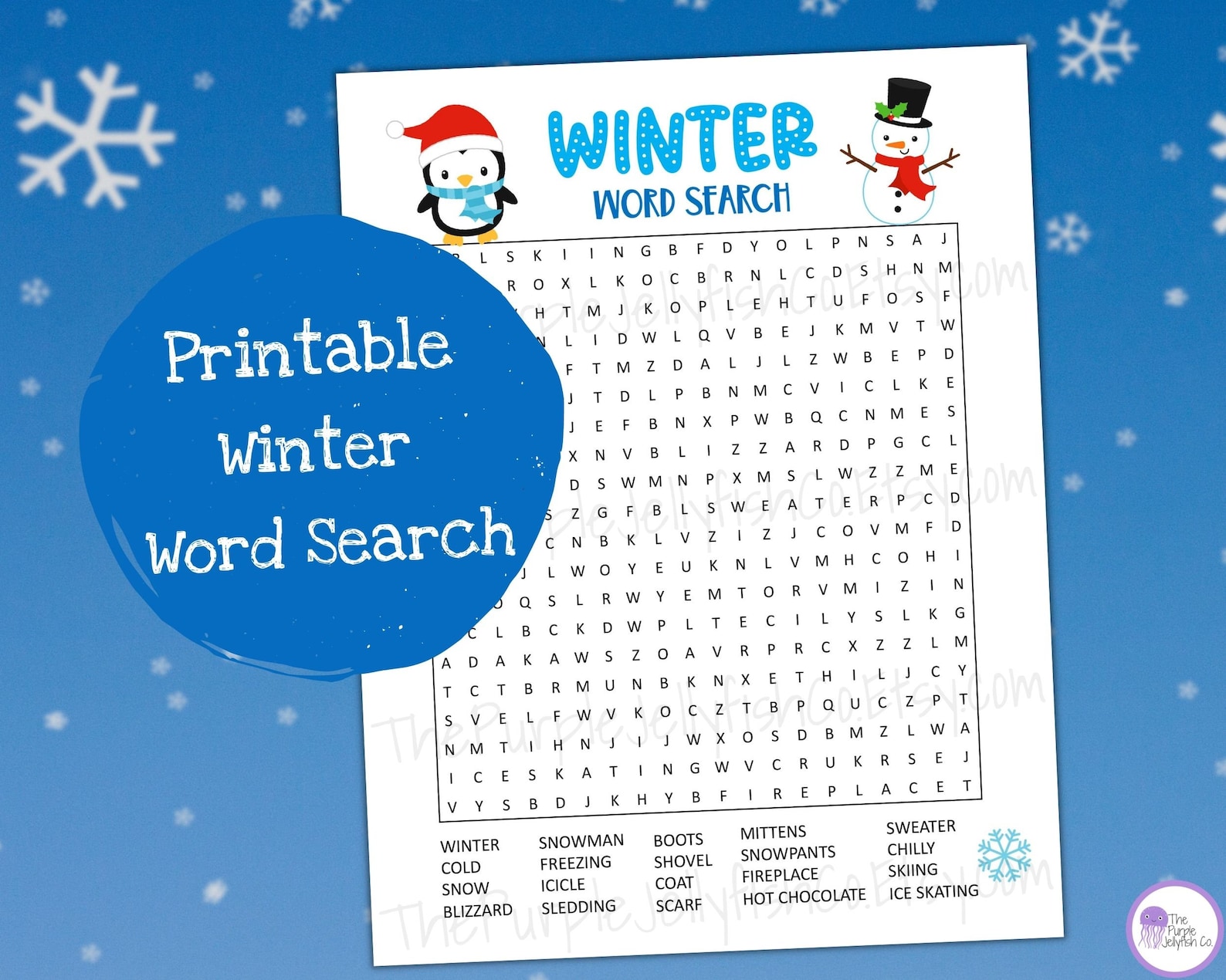 Winter Word Search Printable Word Search Puzzle for Kids Adults