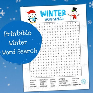 Winter Word Search Printable, Word Search Puzzle for Kids & Adults, Christmas Word Games, Winter Activities Printable, Fun Holiday Worksheet