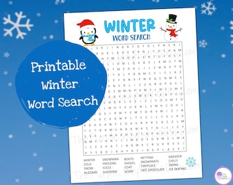 Winter Word Search Printable, Word Search Puzzle for Kids & Adults, Christmas Word Games, Winter Activities Printable, Fun Holiday Worksheet