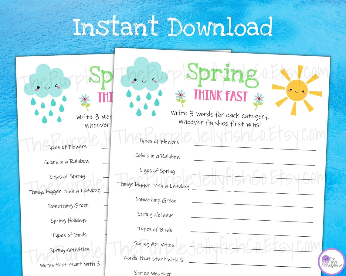Spring Think Fast Game Printable Spring Activity for Kids - Etsy