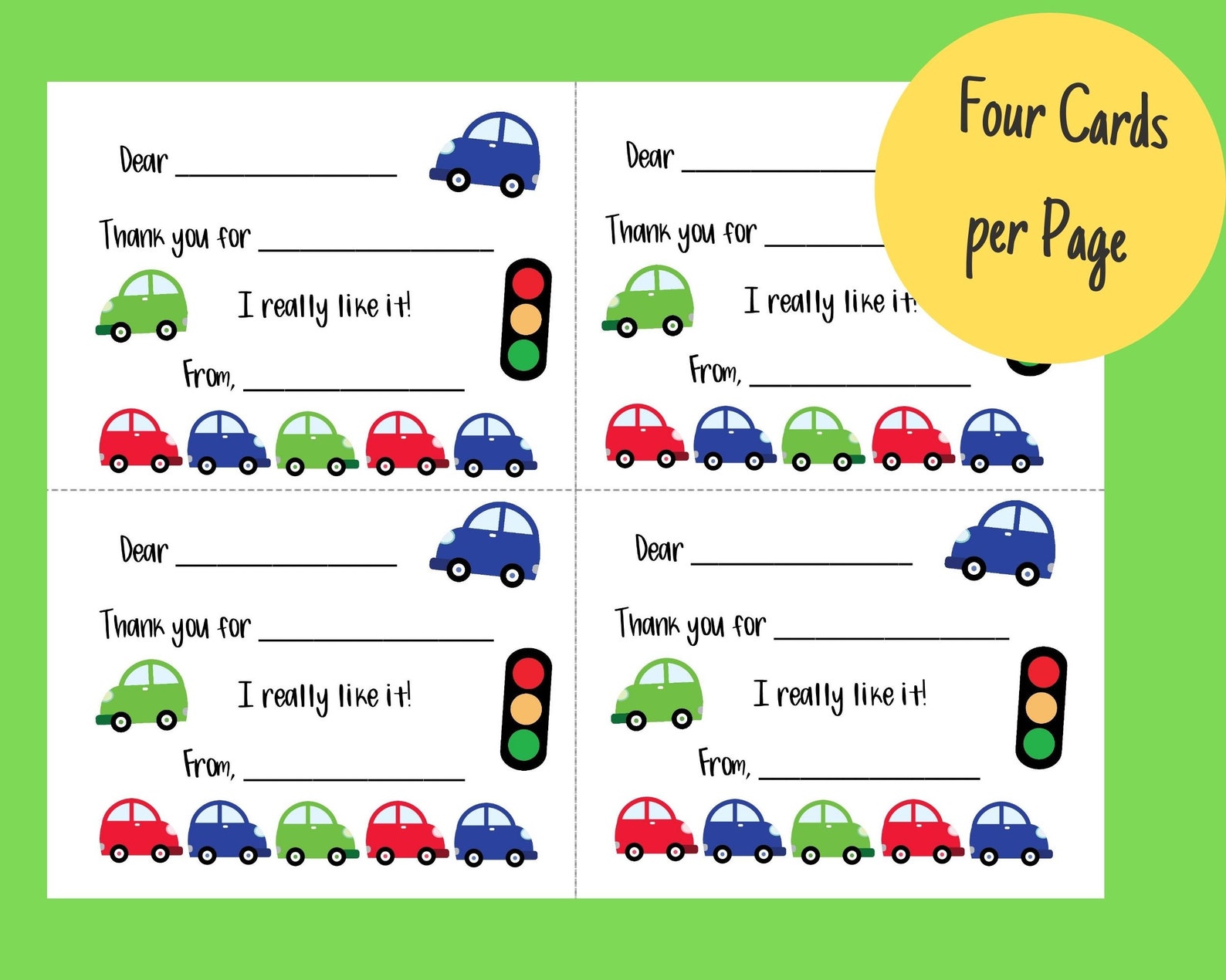 Printable Car Thank You Card for Kids, Fill in the Blank Postcard ...