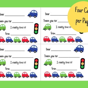 Printable Car Thank You Card for Kids Fill in the Blank - Etsy