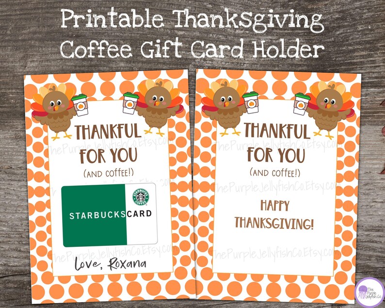 Thankful for You Thanksgiving Coffee Gift Card Holder Printable ...
