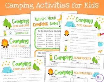 Camping Activities for Kids, Camping Games Bundle, Camping Party Activities, Summer Camp Games, Camping Printable, Camping Themed Birthday