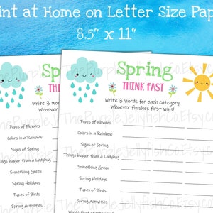 Spring Think Fast Game, Printable Spring Activity for Kids, Easter Game ...
