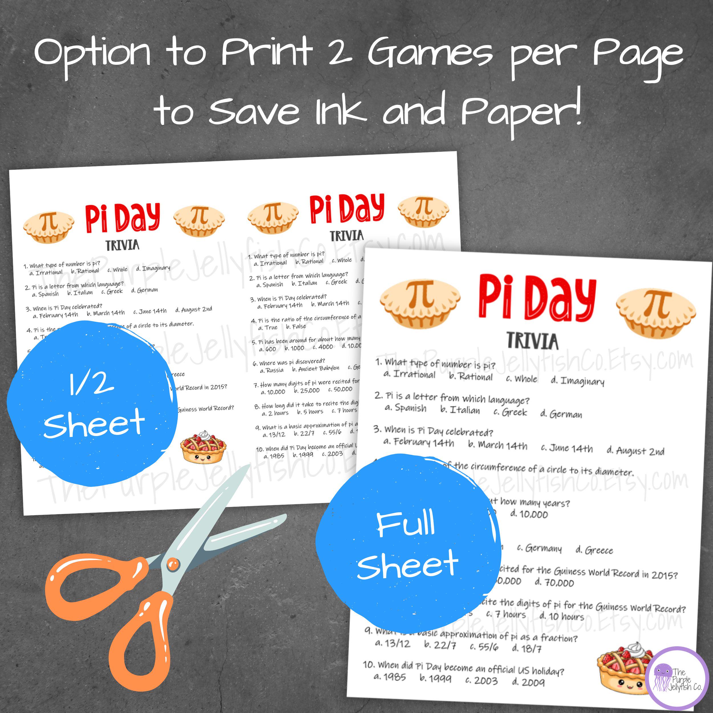 Pi Day Trivia Game Printable, Pi Day Party Idea, Trivia Questions Quiz ...