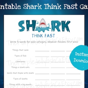 Shark Think Fast Game, Summer Activity Printable, Shark Week Game, Shark Birthday Party, Shark Activity for Kids, Ocean Game, Shark Theme