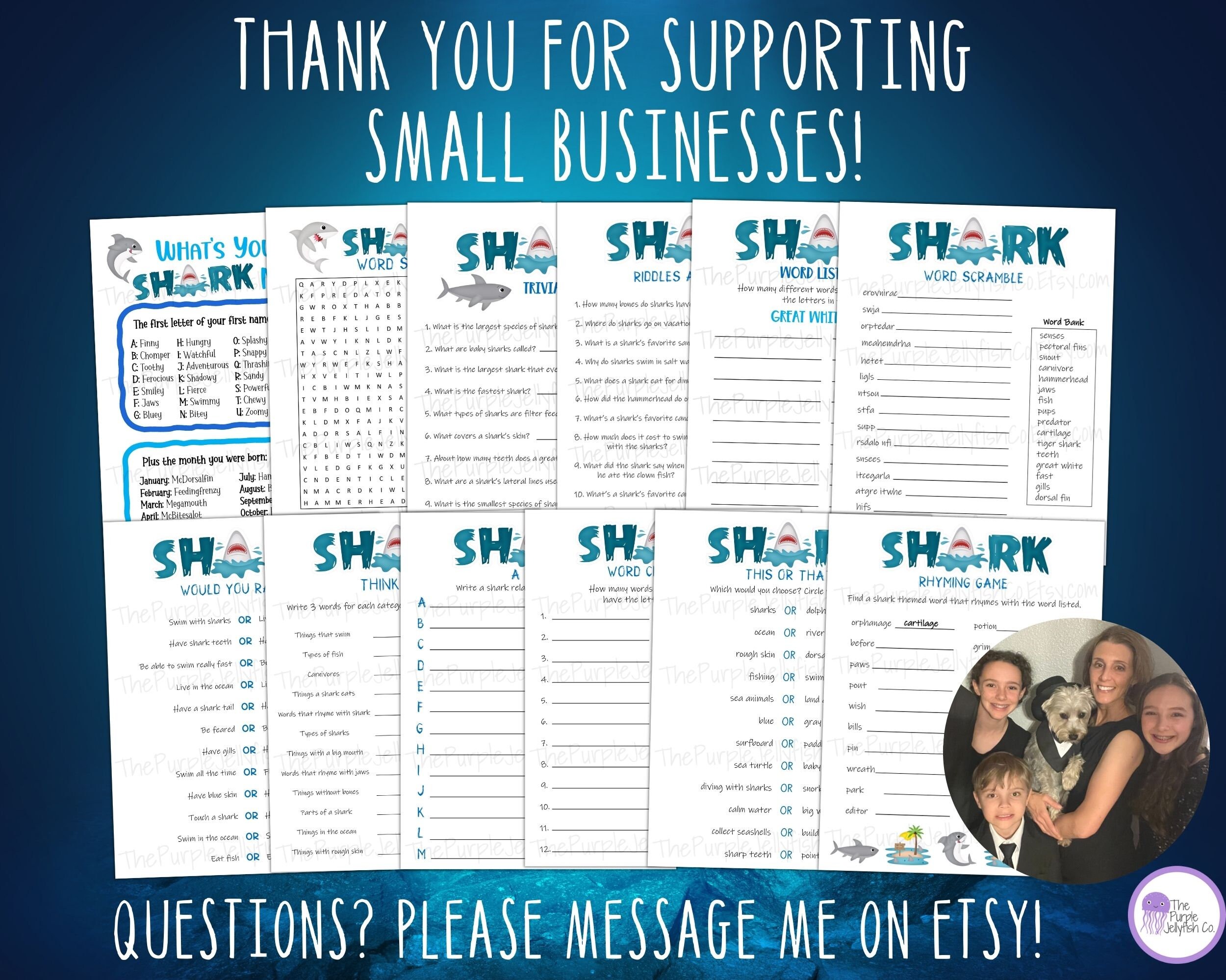 Shark Games Bundle, Cute Shark Printables, Shark Activities for Kids ...