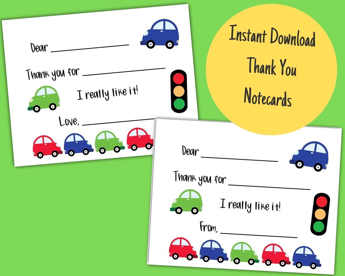 Printable Car Thank You Card for Kids, Fill in the Blank Postcard ...