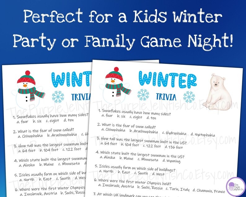 Winter Trivia Game Winter Activity for Kids and Adults Etsy