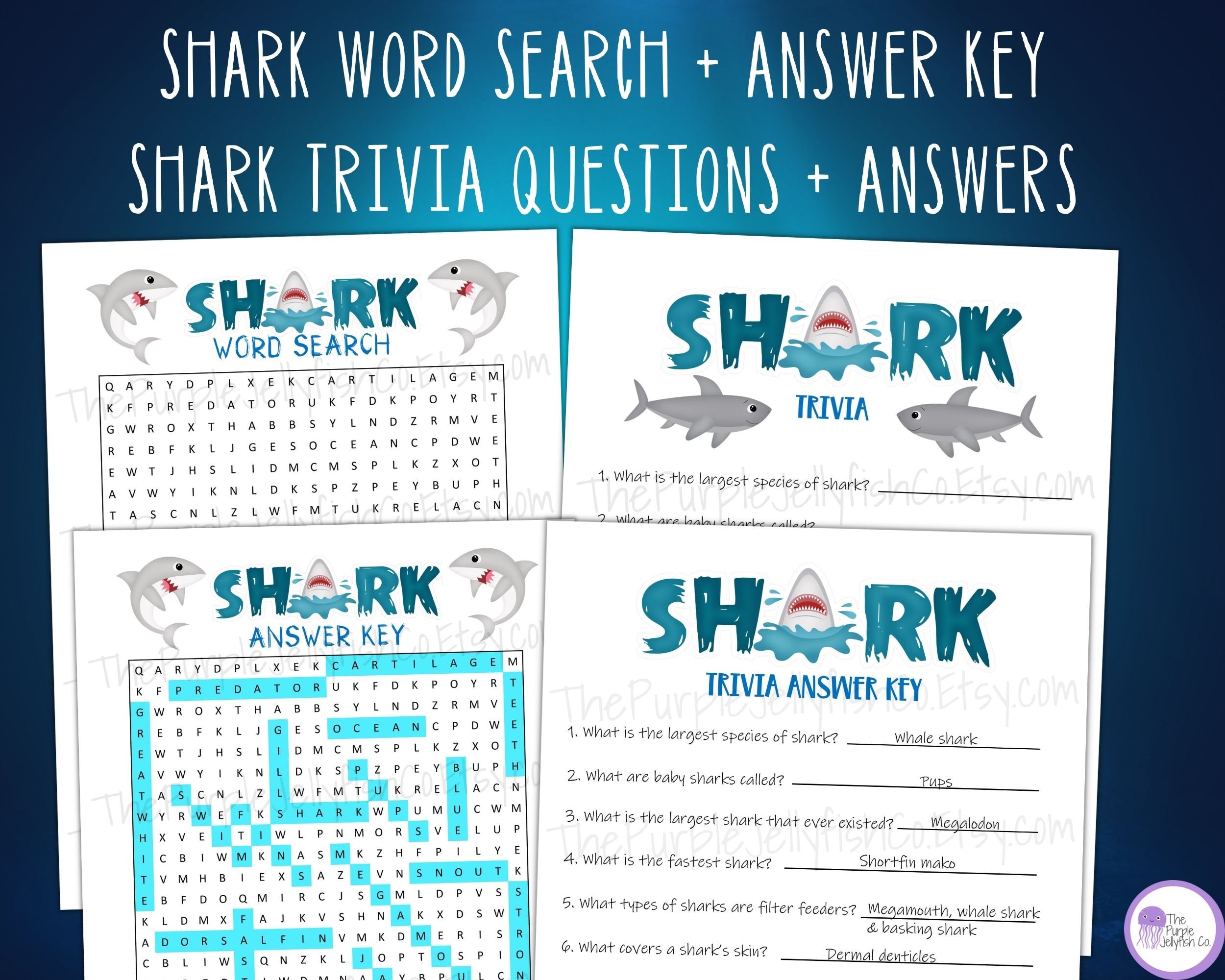 Shark Games Bundle, Cute Shark Printables, Shark Activities for Kids ...