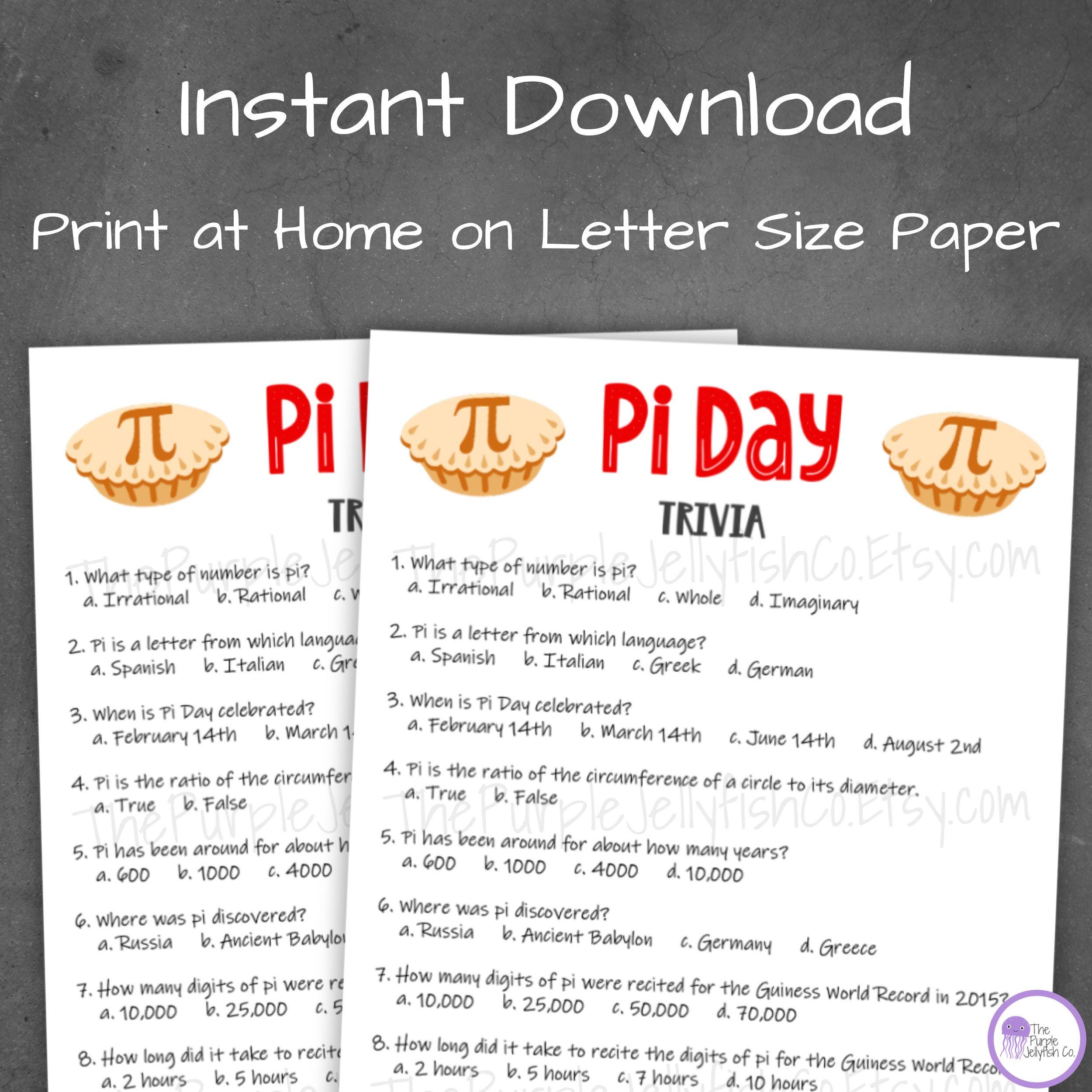 Pi Day Trivia Game Printable, Pi Day Party Idea, Trivia Questions Quiz ...