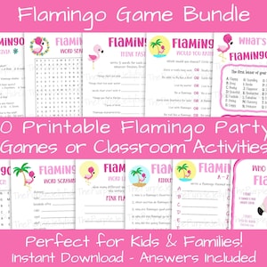 Flamingo Games for Kids & Adults, Flamingo Party Printable Activities Pack, Flamingo Birthday Party Ideas, Summer Tropical Theme Party Games