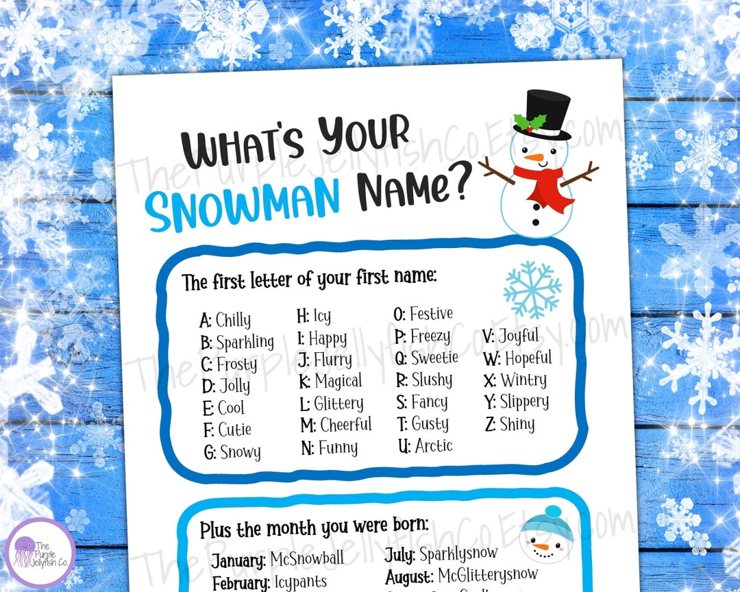 Snowman Name Game Fun Winter Game for Kids Printable Holiday
