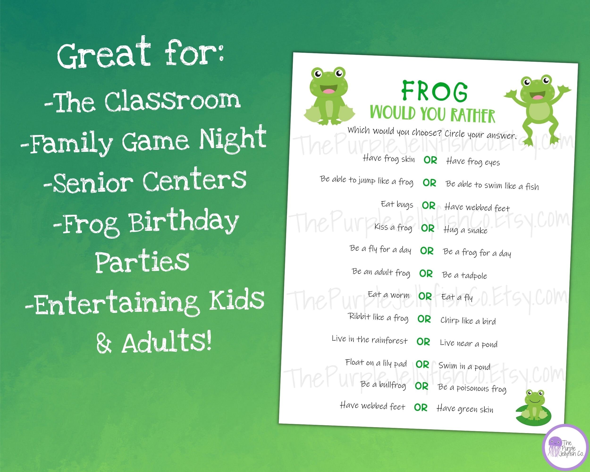 Frog Would You Rather, Printable Frog Game, Frog This or That Game for