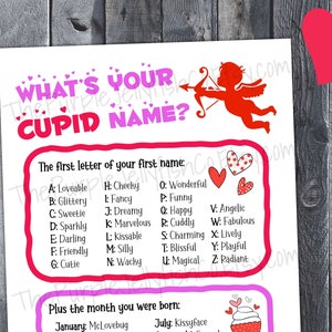 What&#39;s Your Cupid Name Game, Valentines Day Activity for Kids, Printable Valentine&#39;s Day Game, Name Generator, Valentine&#39;s Day Class Party
