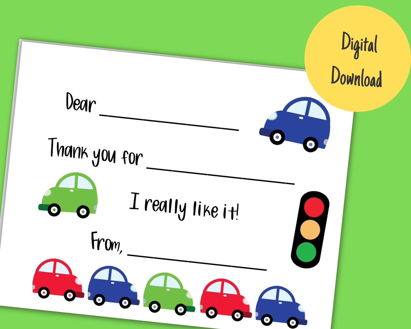 Printable Car Thank You Card for Kids Fill in the Blank - Etsy
